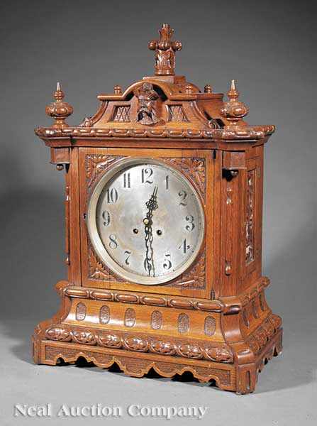 Appraisal: A Fine German Carved Oak Bracket Clock c German movement