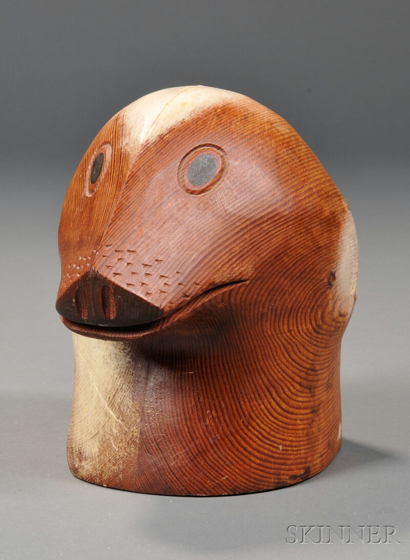 Appraisal: Carved and Painted Cedar Seal Head America th century possibly