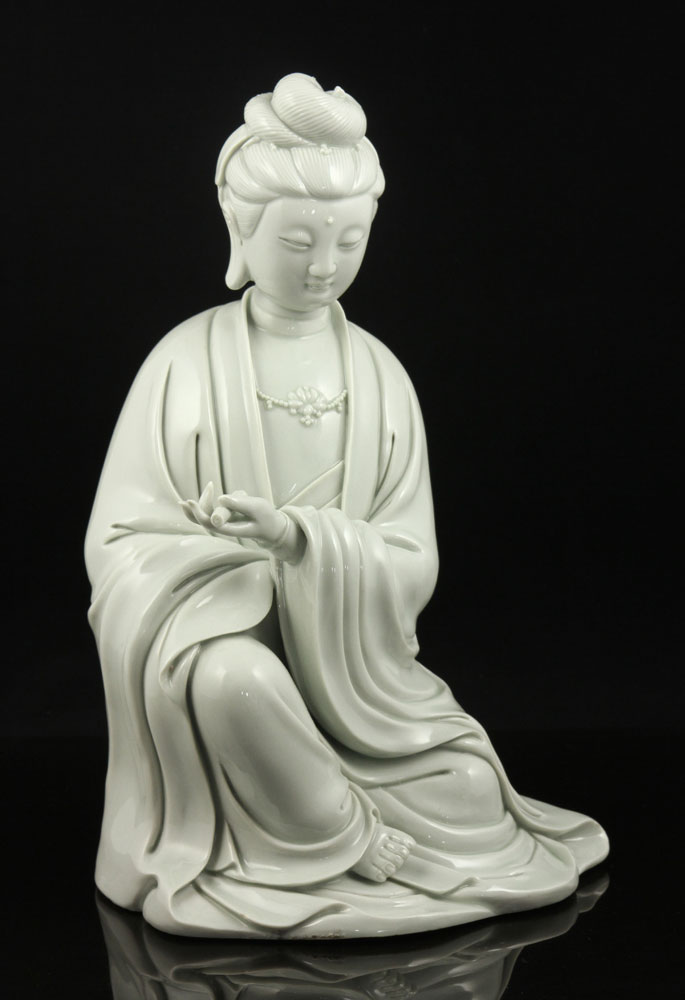 Appraisal: - Chinese Blanc-de-Chine Guanyin Figure Chinese figure blanc-de-chine porcelain of