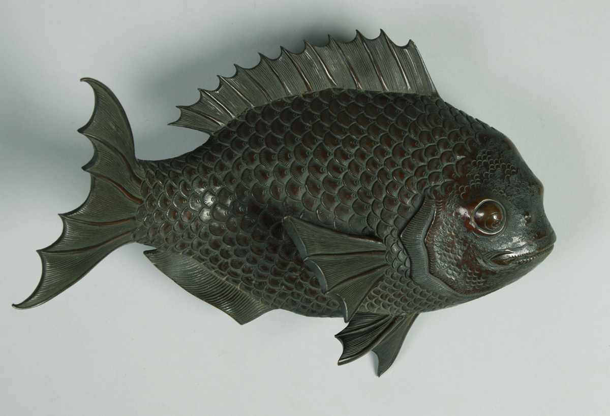 Appraisal: Oriental Bronze Fish Oriental Bronze Fish Original patina W ''E