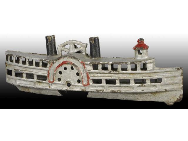 Appraisal: Cast Iron Steam Boat Still Bank Description Missing wheels on