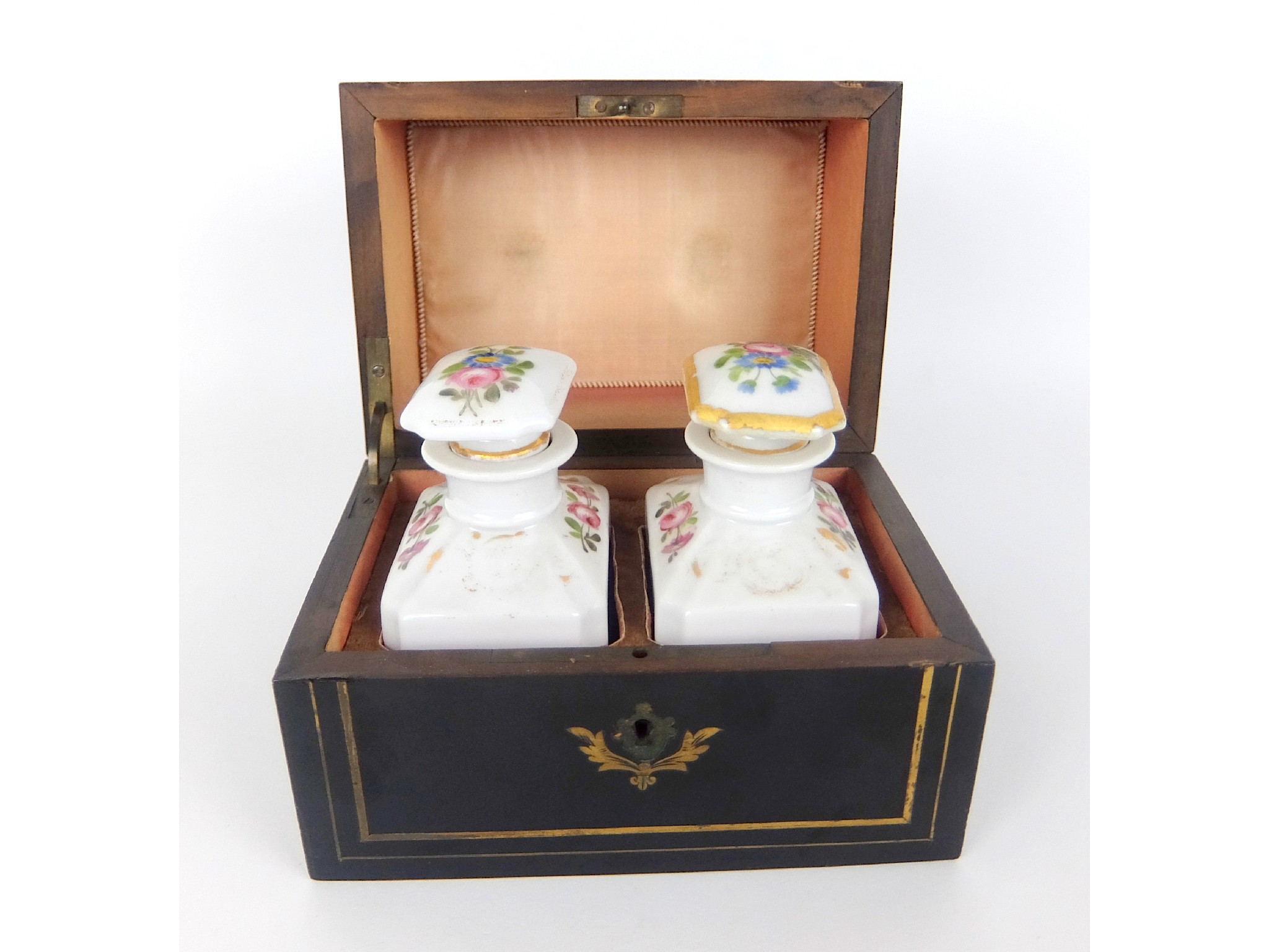 Appraisal: A th Century cased pair of scent bottlesthe porcelain rectangular