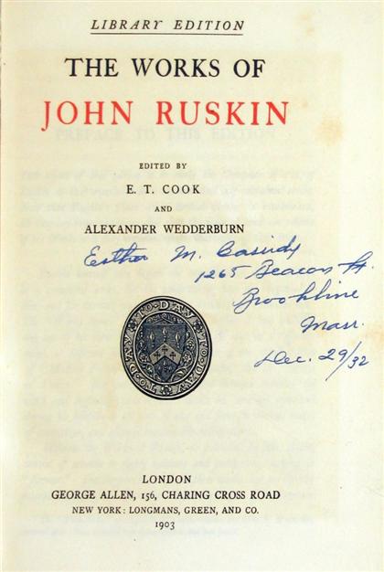 Appraisal: vols Ruskin John The Works London George Allen - Library