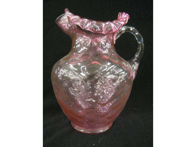 Appraisal: Cranberry Art Glass Pitcher diamond quilted decor