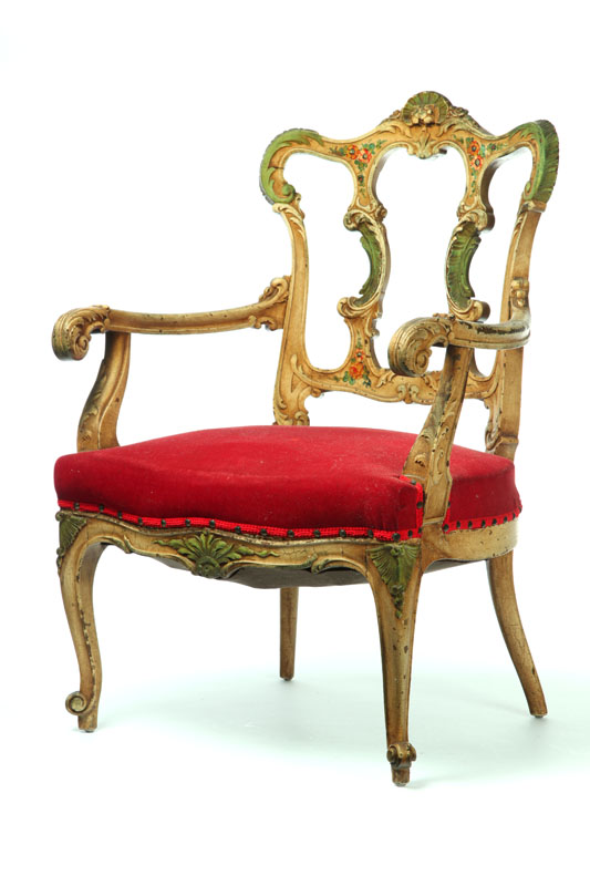 Appraisal: LOUIS XV STYLE ARMCHAIR France late th century Carved with