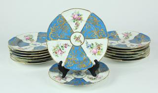 Appraisal: Lot of Sevres handpainted porcelain plates with partial blue ground