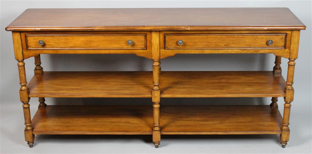 Appraisal: PIERRE DEUX FRENCH COUNTRY STYLE CONSOLE WITH SHELVES molded rectangular