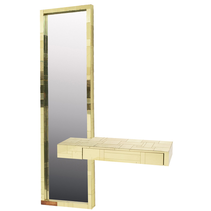 Appraisal: Paul Evans wall console and mirror by Directional brass squares