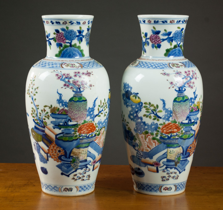 Appraisal: PAIR OF CHINESE DOUCAI PORCELAIN VASES baluster form with blue