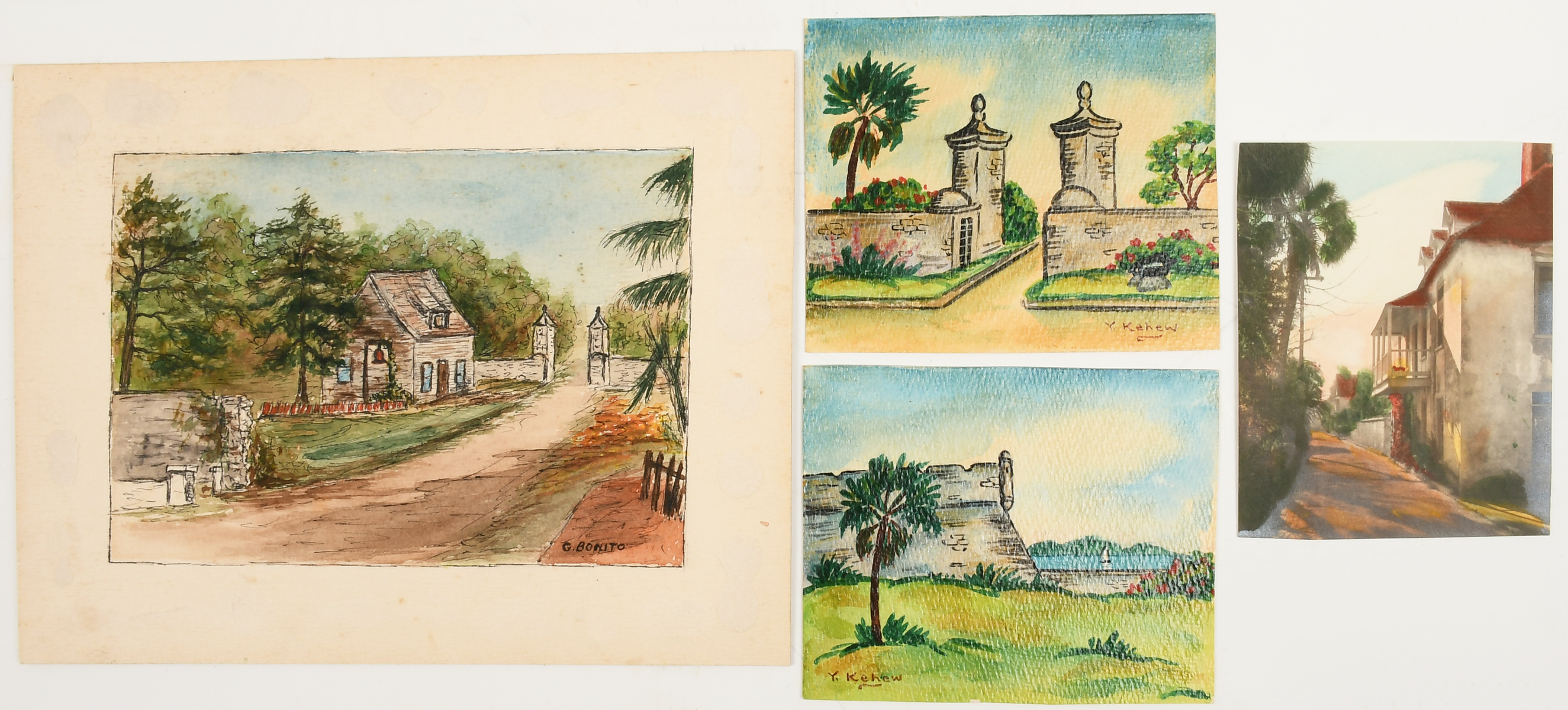 Appraisal: PC FLORIDA ARTWORK LOT Gates of St Augustine Watercolor Varnished