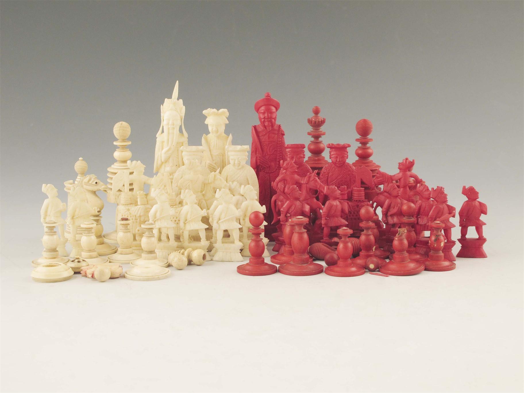 Appraisal: Two incomplete ivory chess sets