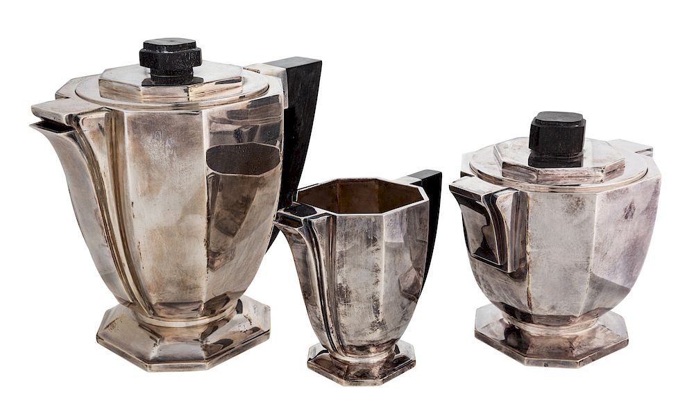 Appraisal: A SILVER ART DECO THREE-PIECE TEA SERVICE CIRCA A SILVER