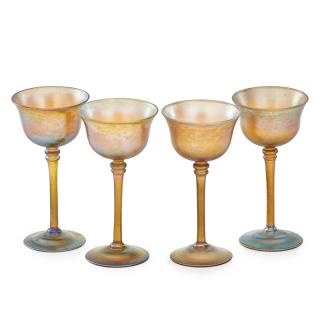 Appraisal: TIFFANY STUDIOS FAVRILE WINE GLASSES Four Gold favrile with slightly