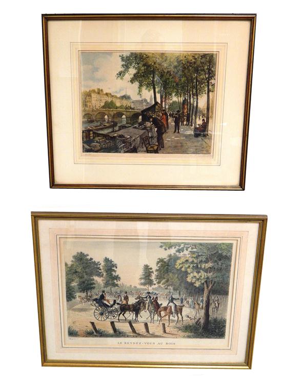 Appraisal: Two French prints aquatint of les bouquinistes of Paris signed