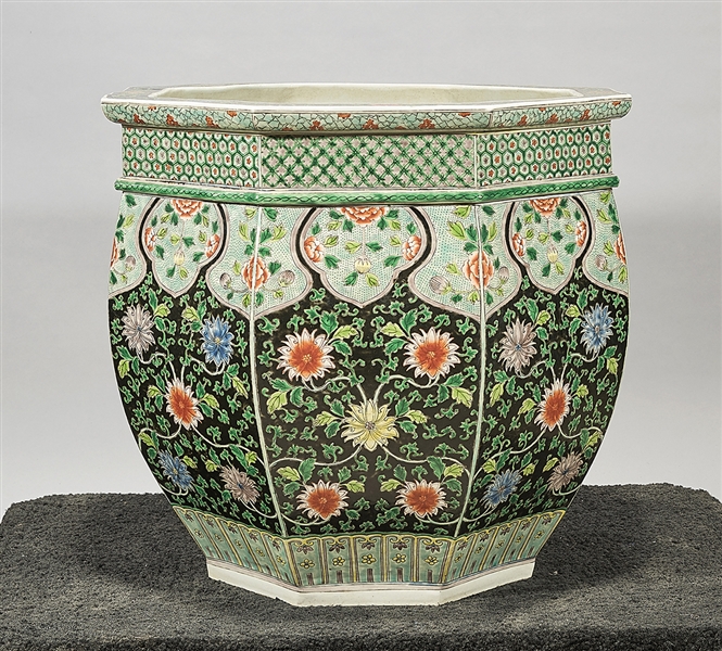 Appraisal: Chinese famile verte porcelain octagonal jardiniere with floral decoration x