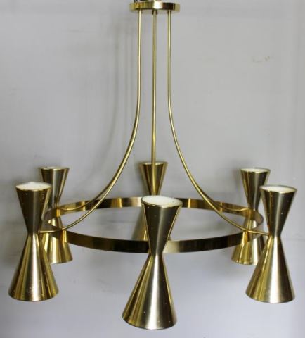 Appraisal: Midcentury Large Pierced Brass Chandelier Possibly Lightcraft Pierced brass hourglass