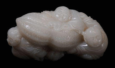 Appraisal: Jade Figural Group Qing Dynasty white Xinjiang jade with opaque