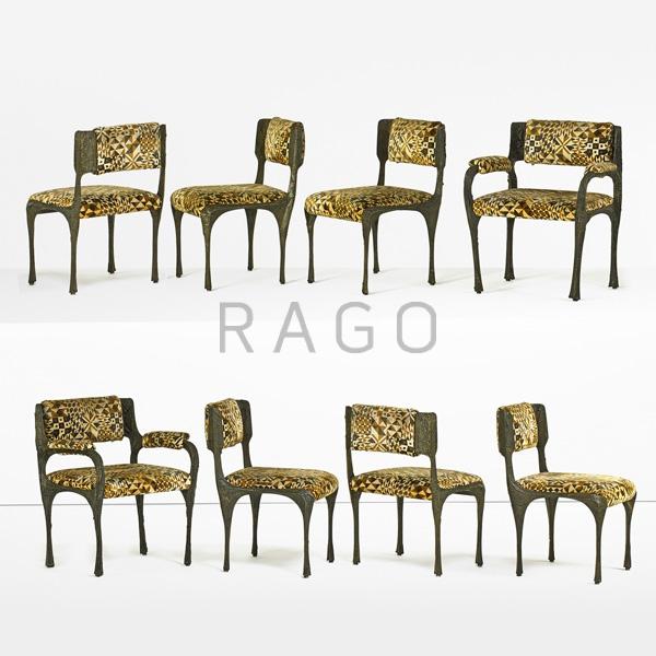 Appraisal: PAUL EVANS Eight Sculptured Metal dining chairs Condition Report Professional