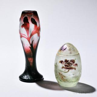 Appraisal: Daum Nancy Bud Vase and Galle Covered Box Art glass