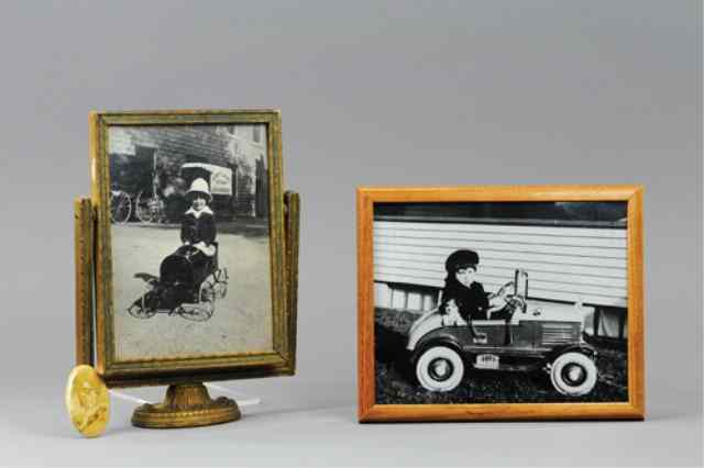 Appraisal: PEDAL CAR PHOTOS LOT Includes celluloid pocket mirror framed table