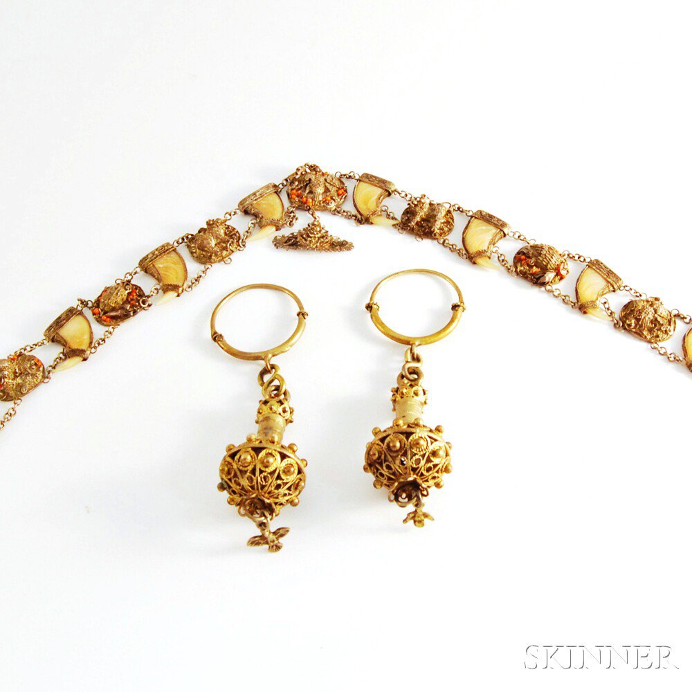 Appraisal: Tiger Claw Necklace and a Pair of Earrings the tiger