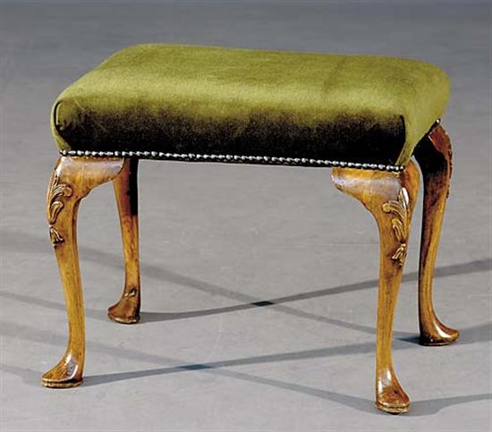 Appraisal: George II style carved walnut footstool th centuryrectangular upholstered seat