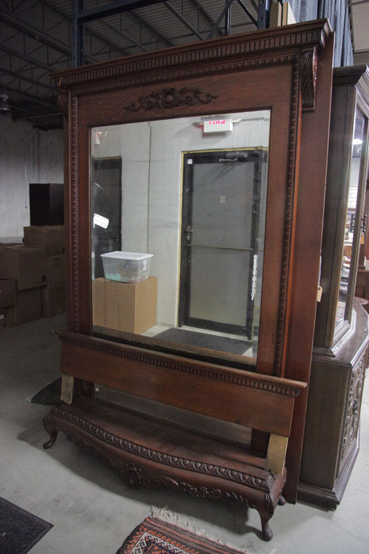 Appraisal: LARGE HALL MIRROR Oak having a dentil carved gallery over