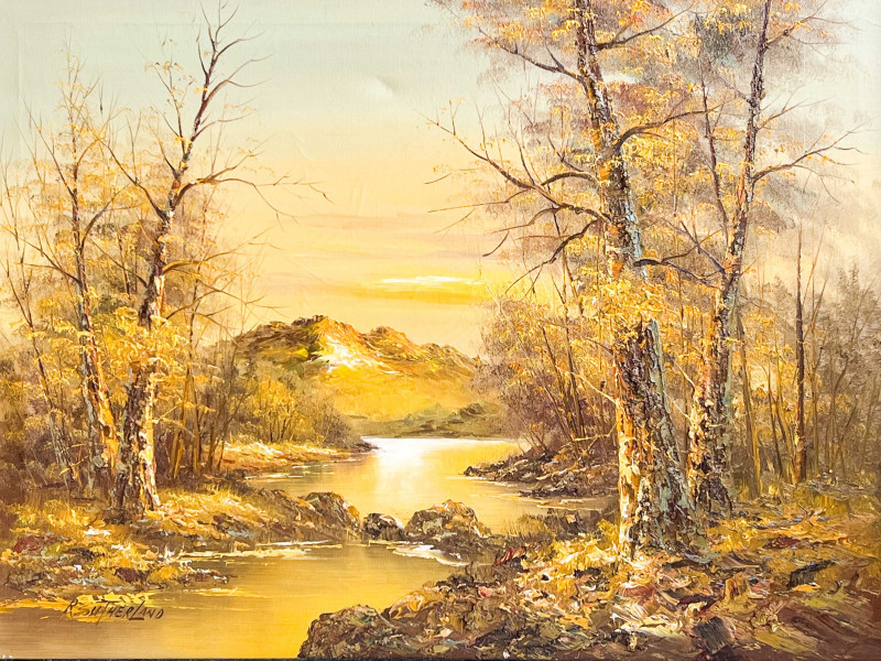 Appraisal: Robert Lewis SutherlandEnglish - Untitled River Scene oil on canvassight