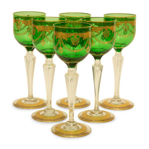 Appraisal: Eleven Bohemian Gilt Decorated Green Glass Clear Stemmed Wines th