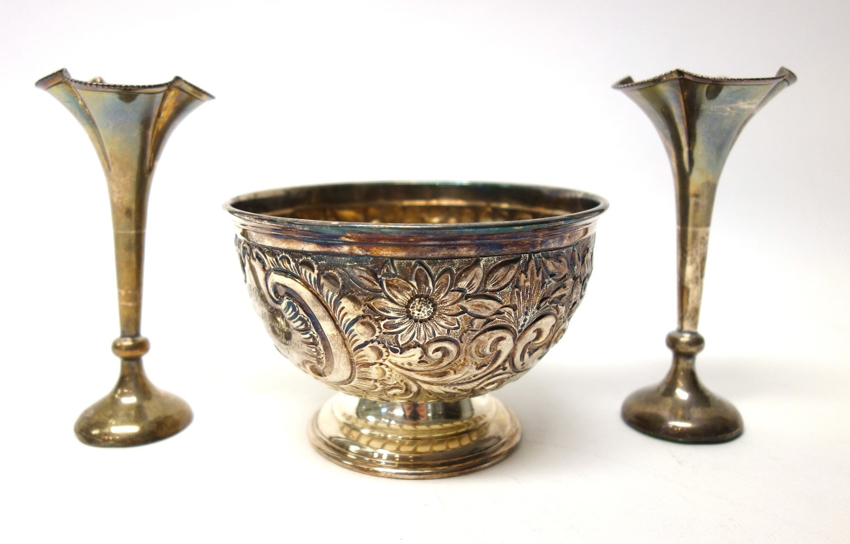 Appraisal: A silver bowl of circular form with floral and scroll