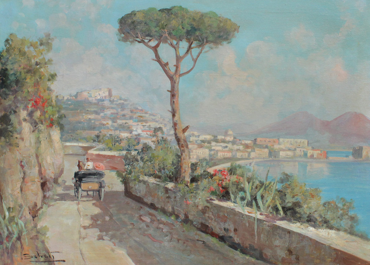 Appraisal: SALVATI Giuseppe Italian - Naples with Vesuvius Beyond Coastal Scene