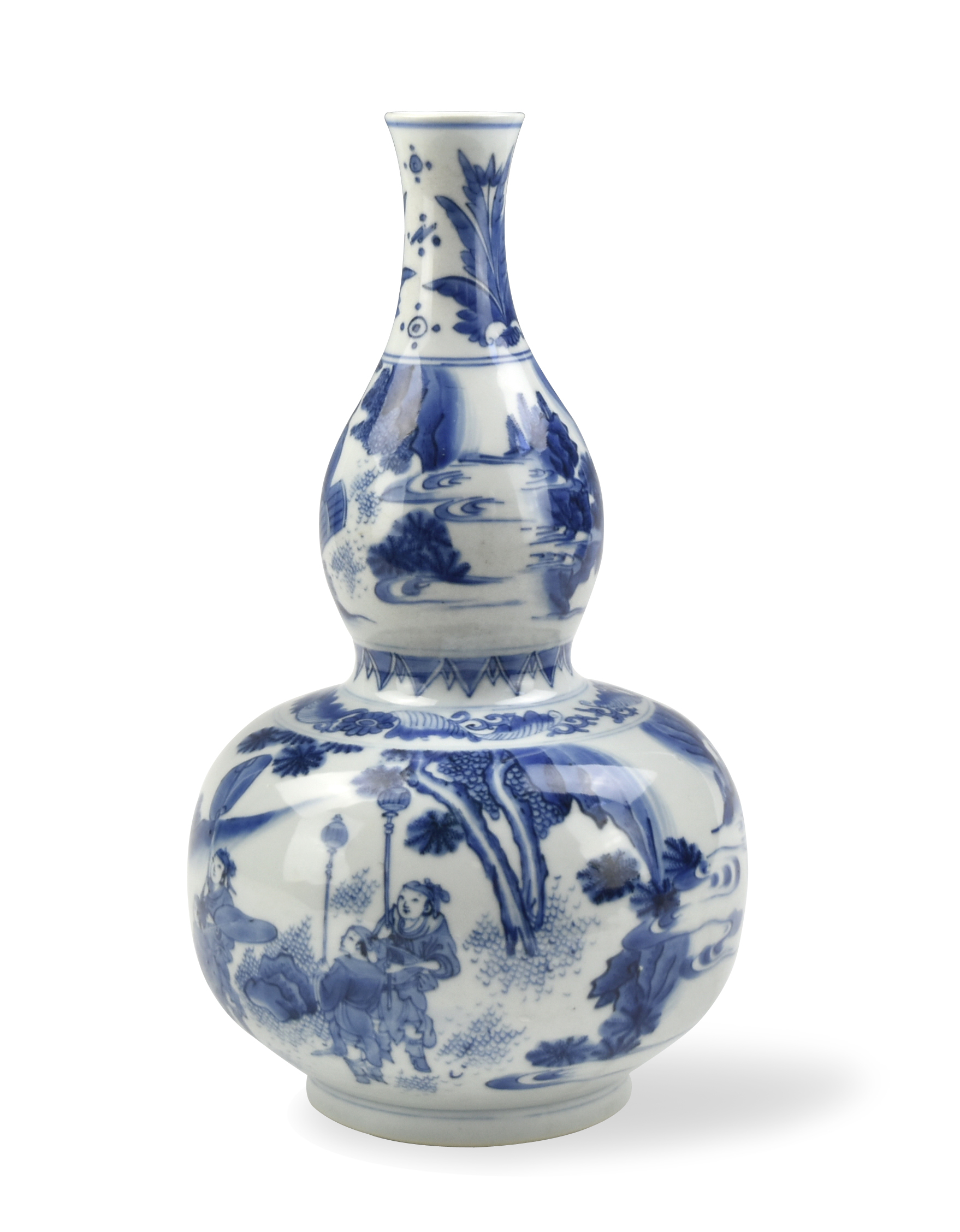 Appraisal: A Chinese Chongzhen Period blue and white glazed double-gourd vase