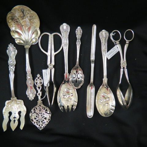 Appraisal: Estate Lot of Sterling Silverplate Servers includes sterling openwork nut