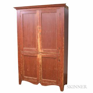 Appraisal: Red-painted Pine Cupboard imperfections ht wd dp in Estimate -