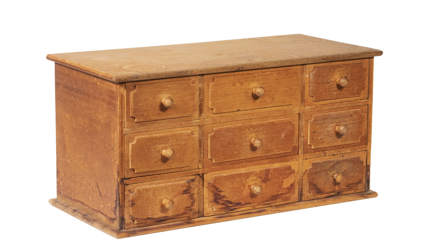 Appraisal: NINE-DRAWER PINE COUNTERTOP SPICE CABINET Late th c with overhung