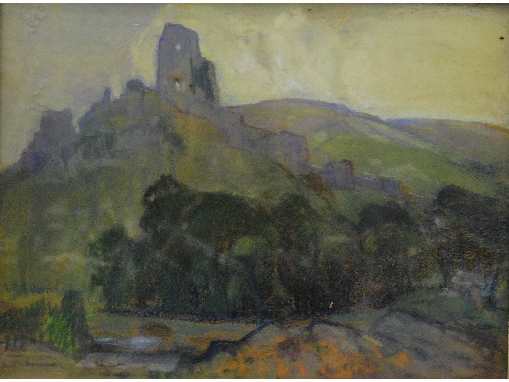 Appraisal: L Richmond - - Atmospheric view of Corfe Castle pastel