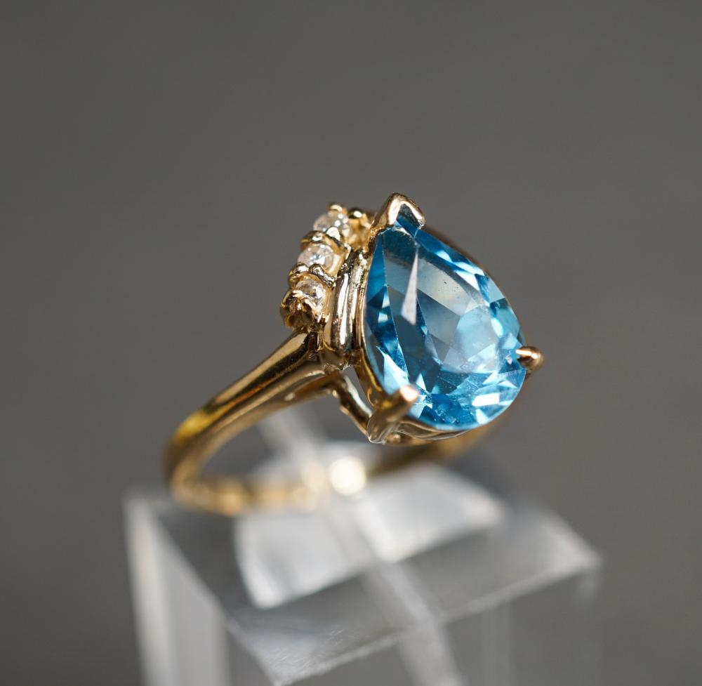 Appraisal: -KARAT YELLOW-GOLD BLUE TOPAZ AND DIAMOND RING GROSS DWT SIZE