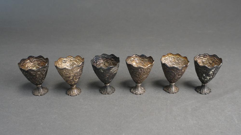 Appraisal: SIX OTTOMAN TUGHRA MARKED -SILVER ZARF CUPS GROSS WEIGHT OZTSix