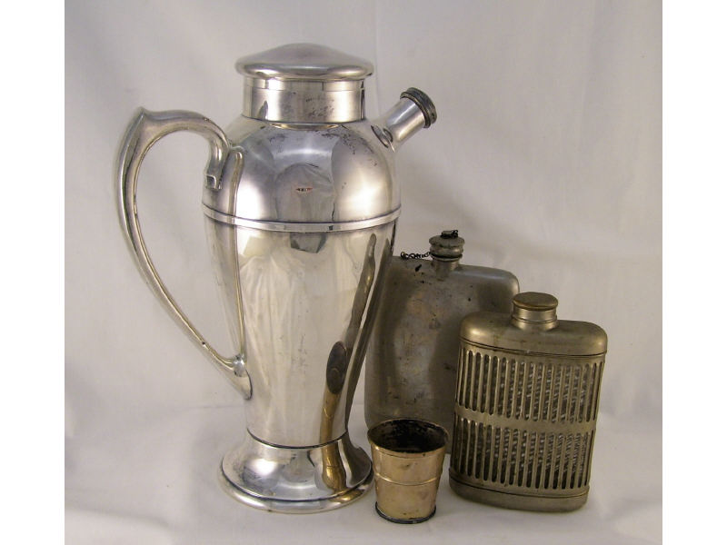 Appraisal: Cocktail Shaker Sterling Shot Flask Lot Lot includes International silverplated