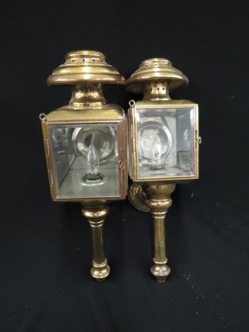 Appraisal: Pair of Brass Carriage Lamps beveled glass