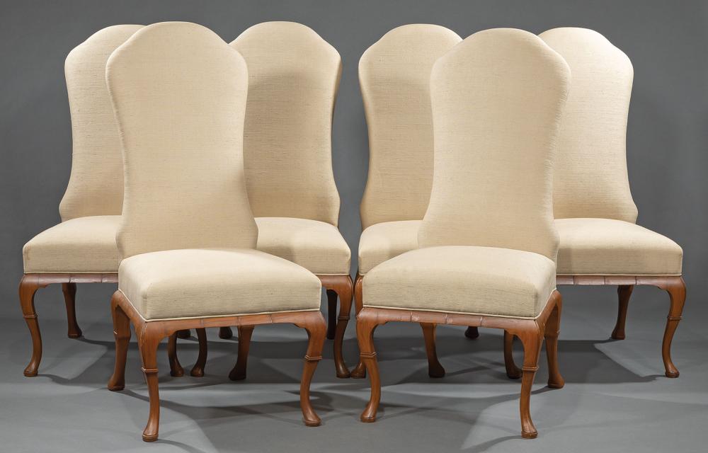 Appraisal: Six Queen Anne-Style Carved Hardwood Side Chairs tall upholstered back