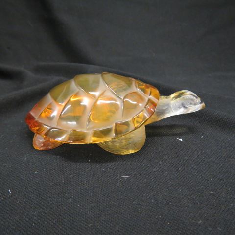 Appraisal: Lalique Crystal Figurine of a Turtle rich amber clear frosted