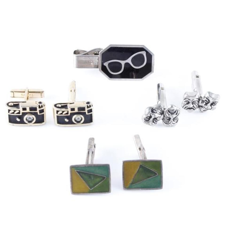 Appraisal: STERLING ENAMEL SUN GLASSES TIE CLIP SIGNED SWANK CAMERA CUFFLINKS