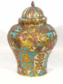 Appraisal: An Eastern enamel on gilt metal pot and cover approx