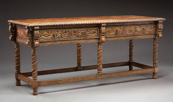 Appraisal: A Portuguese Baroque style mixed wood library console table The