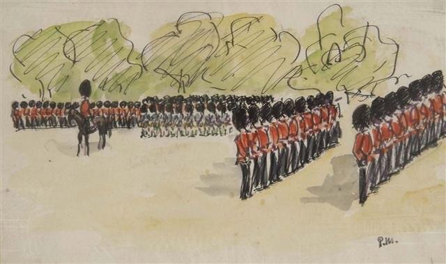 Appraisal: PAUL LUCIEN MAZE French - Soldiers on parade initialled lower