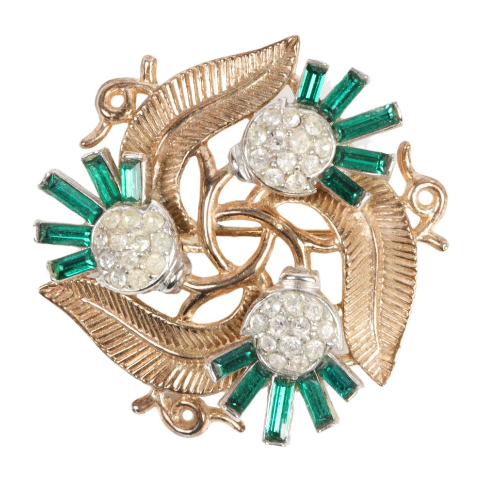 Appraisal: TRIFARI RETRO VERMEIL OPE WORK BROOCH WITH PAVE FLOWER CLUSTERS