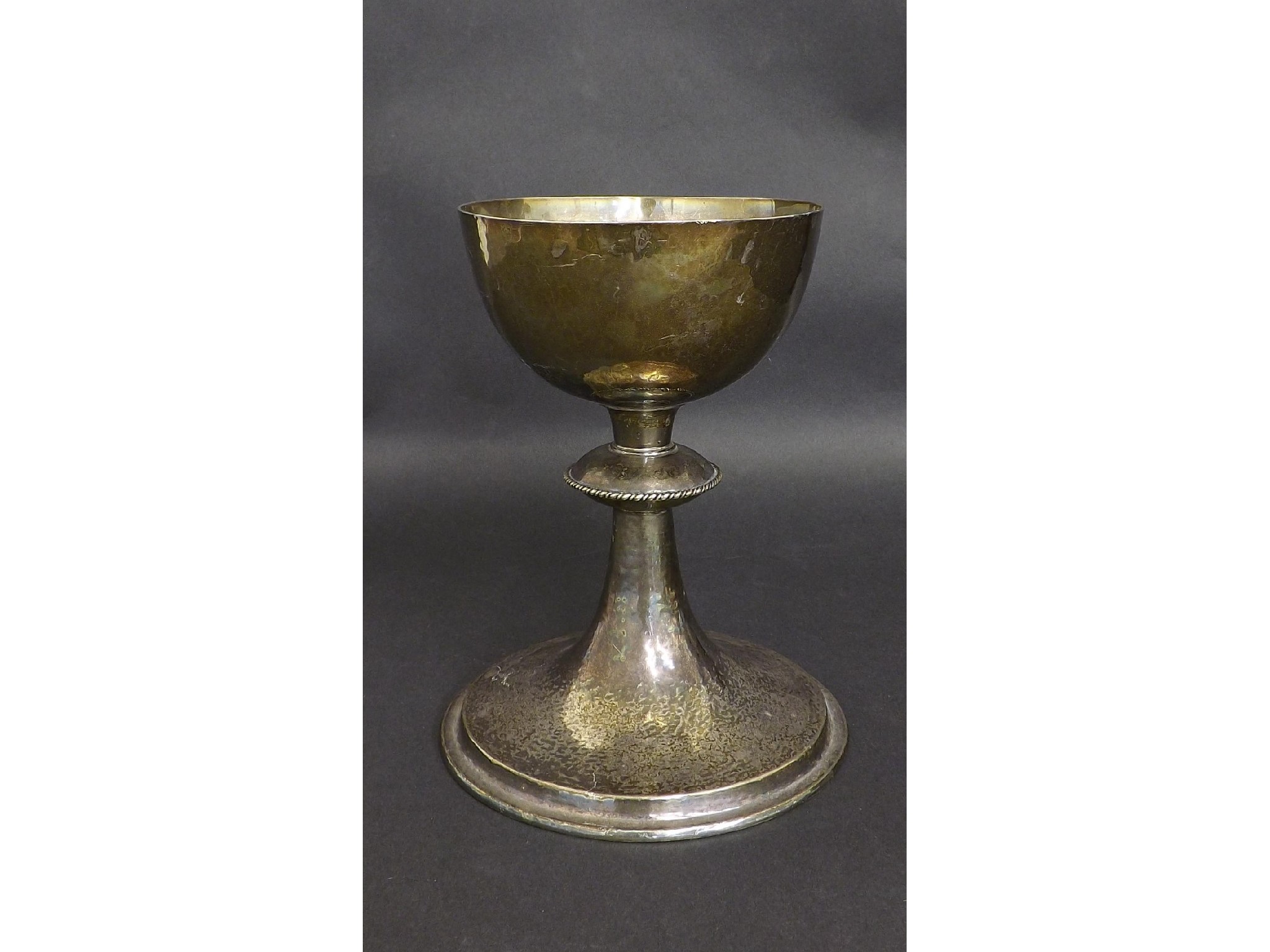 Appraisal: Arts Crafts style silver chalice with planished bowl and base