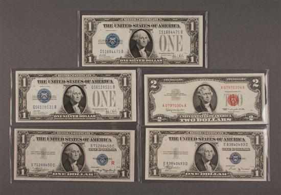 Appraisal: Four United States small-size Silver Certificates and a Legal Tender