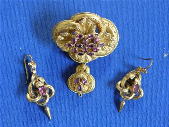 Appraisal: Antique stone and set corsage brooch with matching earrings